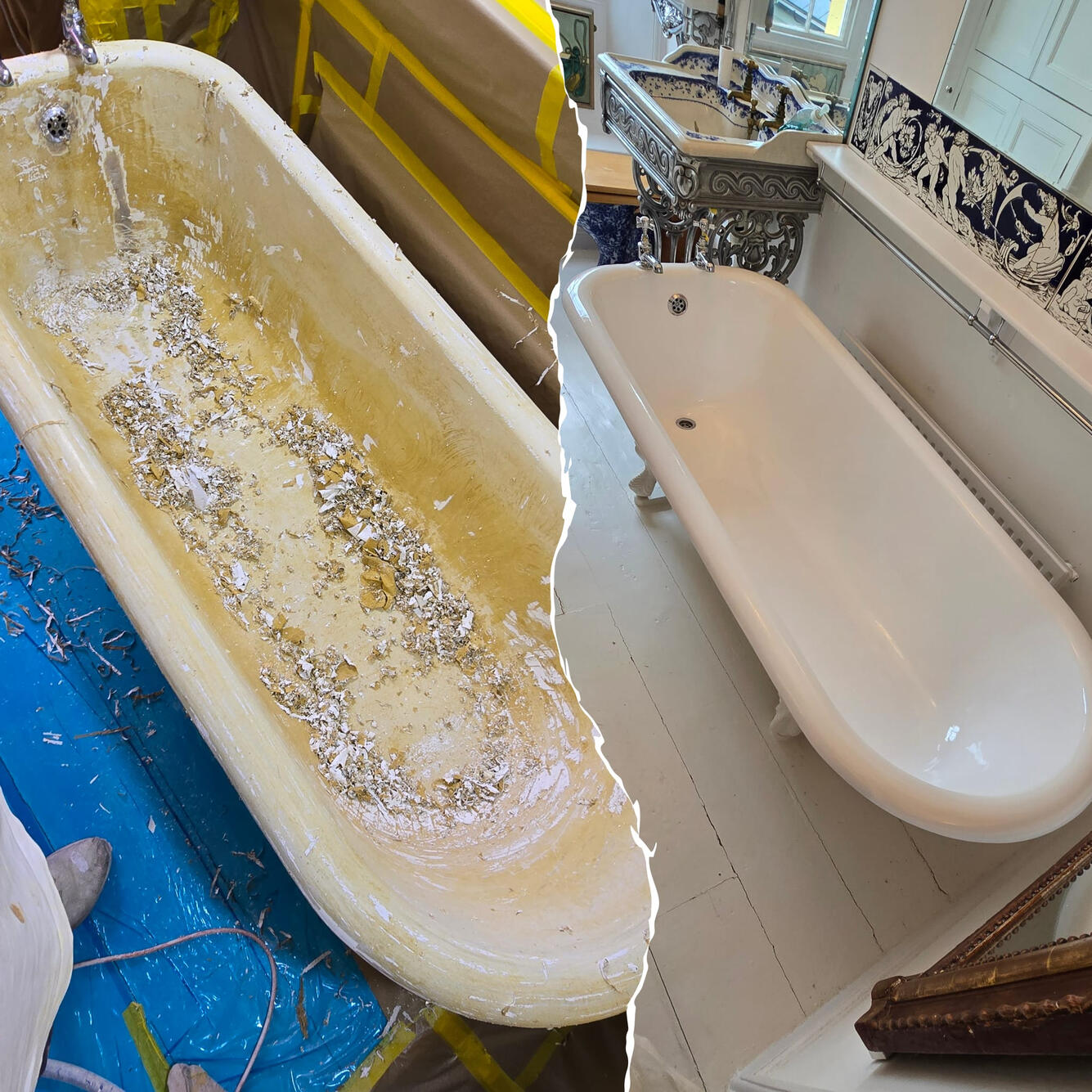 n Roll top bath re-enamelled in Coventry Before and after Victorian cast iron roll top bath re-enamelling in Coventry
