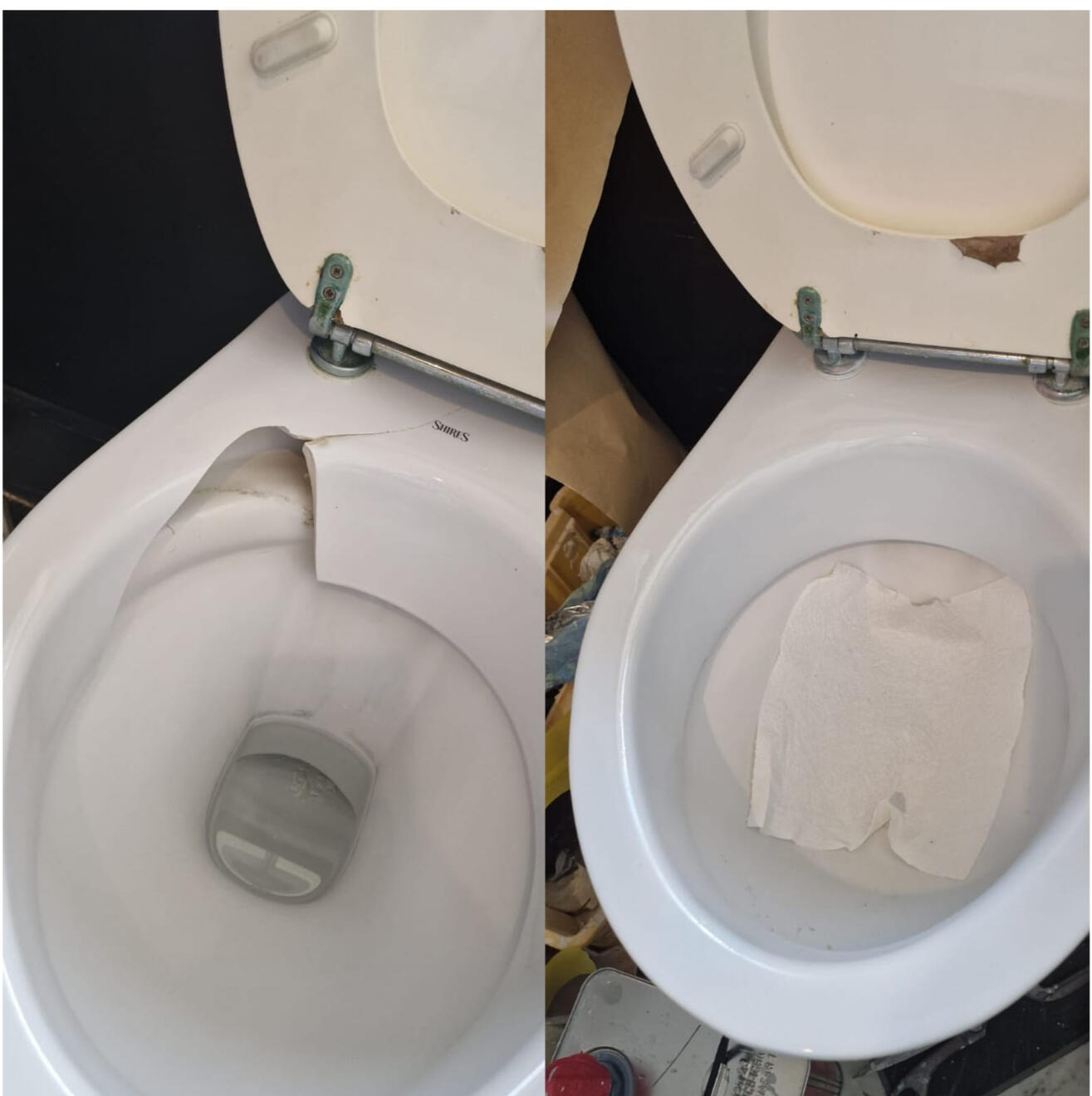 before and after pictures of a ceramic toilet crack repair before and after pictures of a ceramic toilet crack repair in a pub in the center of Coventry
