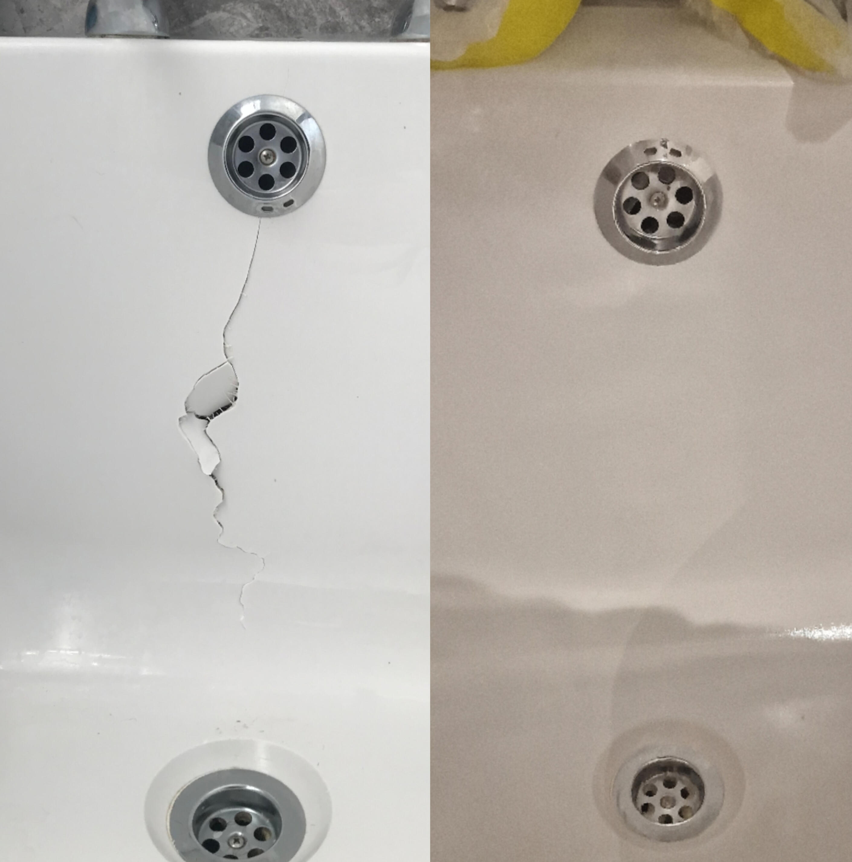 Acrylic Bath Crack Repair Before & After photos of an Acrylic Bath Crack Repair in Stoke, Coventry